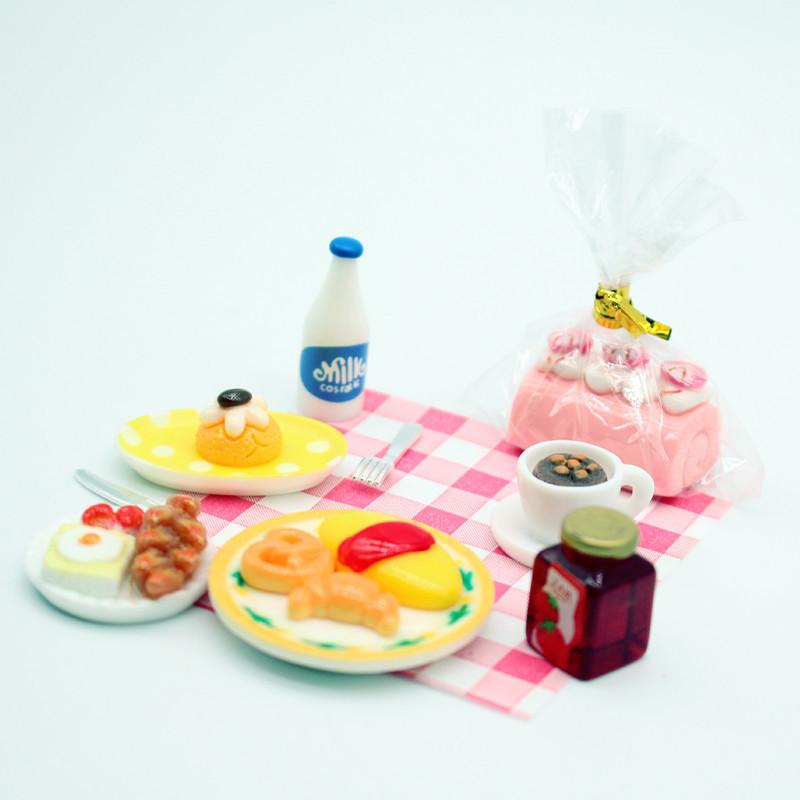 1Set Dollhouse Mini Breakfast Play Dim Sum Bread Jam Plate Model Miniature Kitchen Cooking Baking Model Diy Doll Accessories