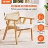 Rattan Chair, Mid Century Modern Dining Chair with Armrest, Upholstered Chair with Rattan Back, Retro Rattan Dining Room Kitchen Chair for Living