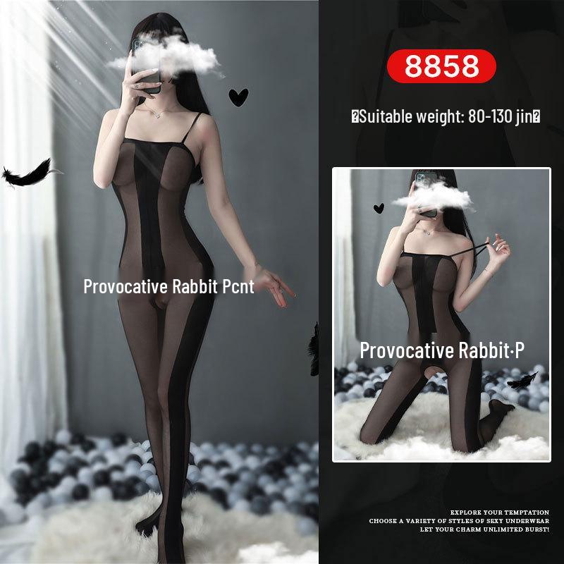 Seductive Rabbit Silk Bondage Lingerie Set: Open Crotch, Tearable Bodysuit with Garter and Stockings