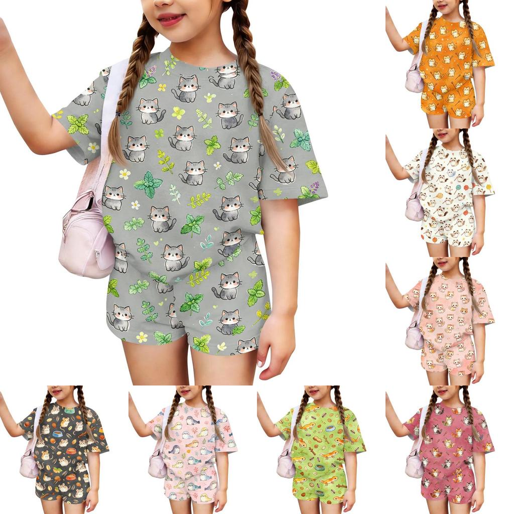 Kids Casual Short Sleeve Top and Shorts Set Animal Print Lightweight Comfortable Summer Outfit for Boys and Girls