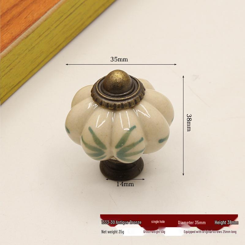 Hand-Painted Pastoral Blue and White Ceramic Pumpkin Drawer Pull