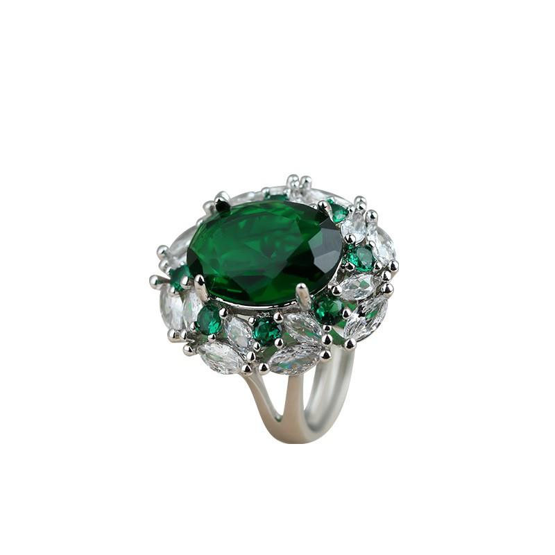 Adjustable Open Ring Women With Zircon Gemstone Oval Cabochon Vintage Luxury Style Plated Geometric Design