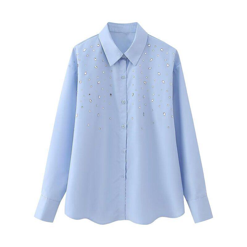 2024 Spring New Women's Clothing Fashion Style French Style Casual Beaded Poplin Shirt 7484170 403