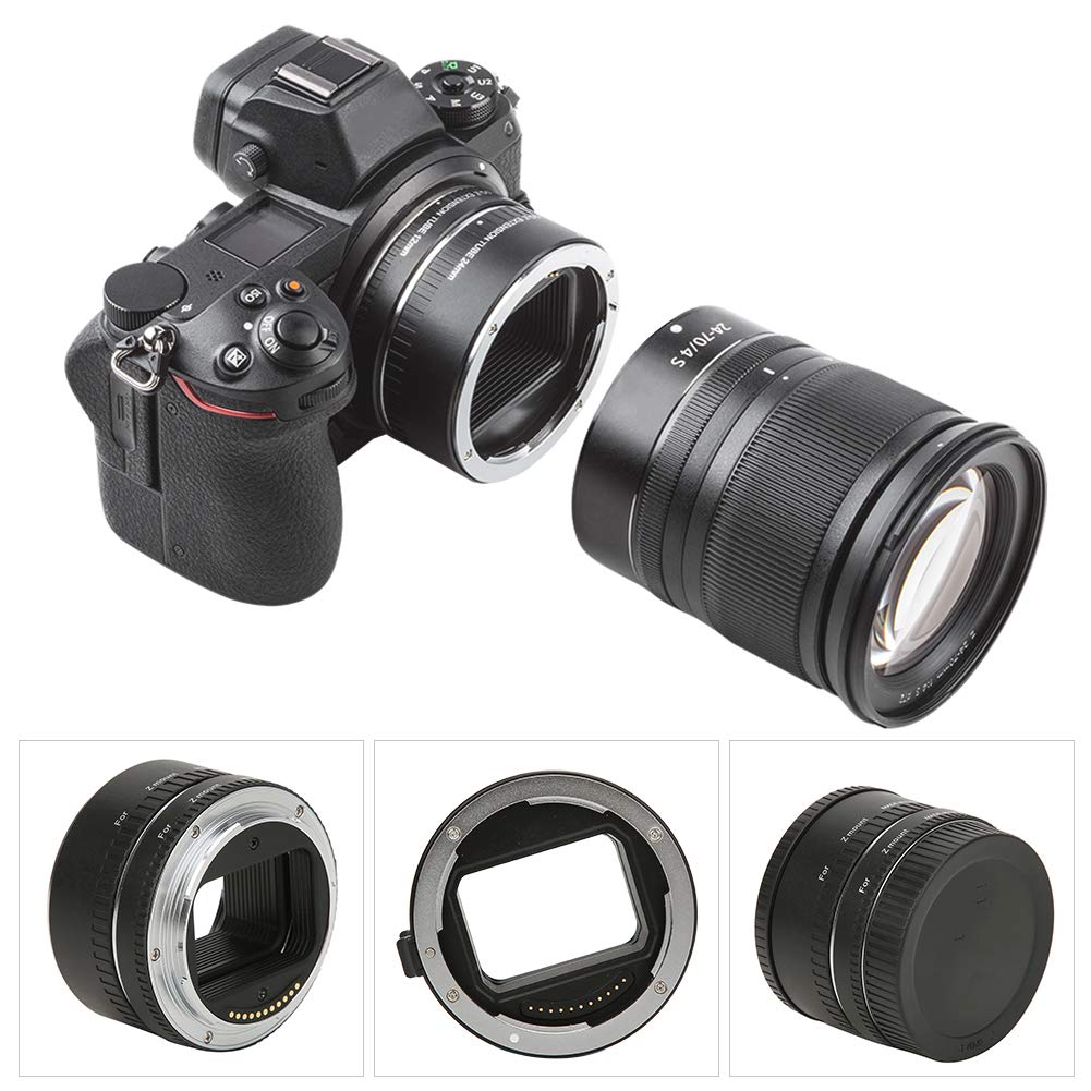 Ring 12mm 24mm AF Autofocus Extension Metal Macro Adapter Ring for Nikon Cameras DG-Z Close-Up Set, + Tube, Black, Z-Mount