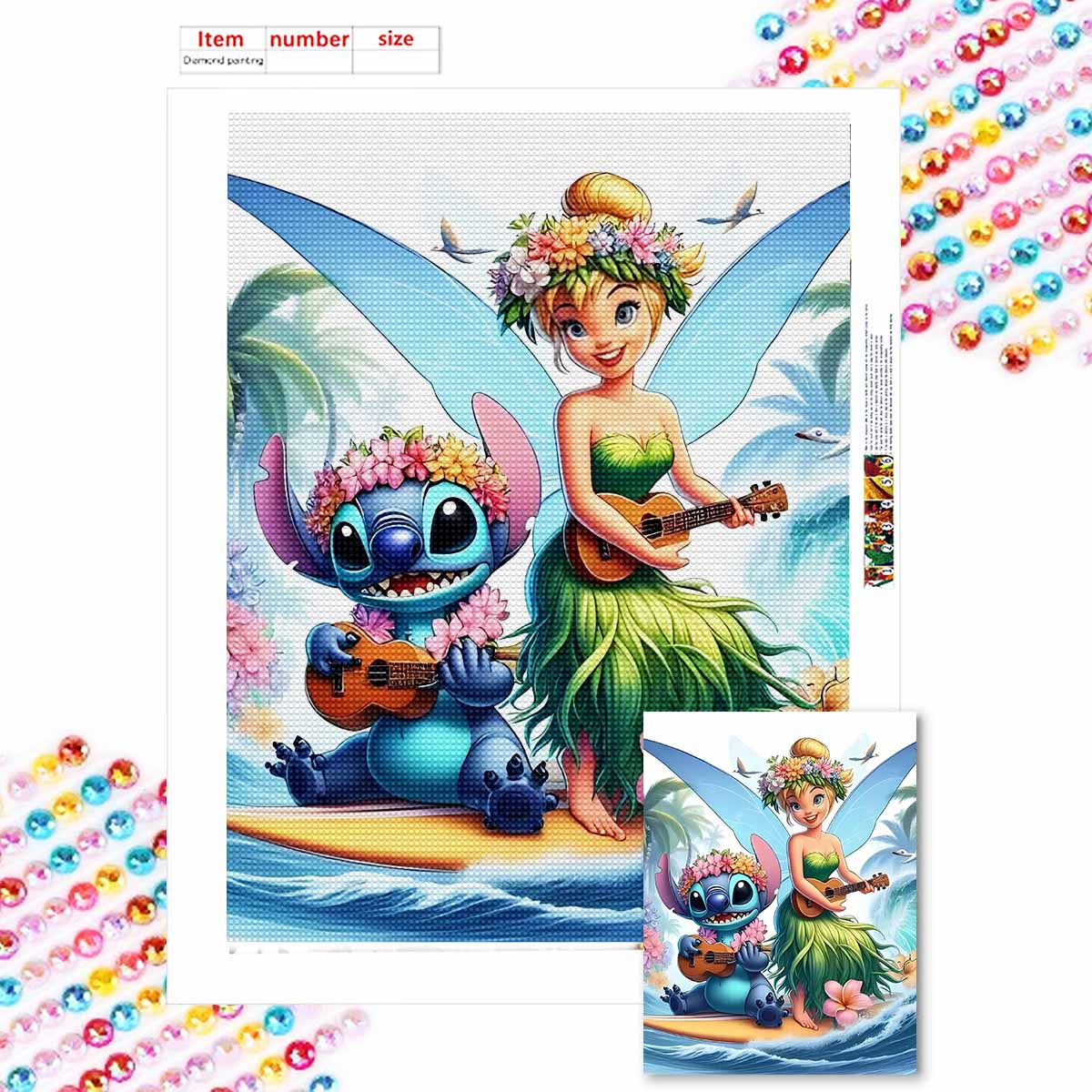 

5D DIY Diamond Art Painting Kits for Adults, Stitch and The Elves Full Round Crystal Diamond Kits for Beginner for Home Wall Decorate Round 20x30cm