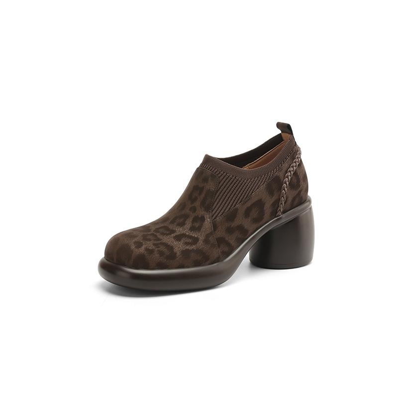 

Модные новые весенне-летние женские туфли-лодочки из натуральной кожи с леопардовым принтом для женщин, модные туфли-лодочки с круглым носком на массивном каблуке и высоком каблуке 40 коричневый