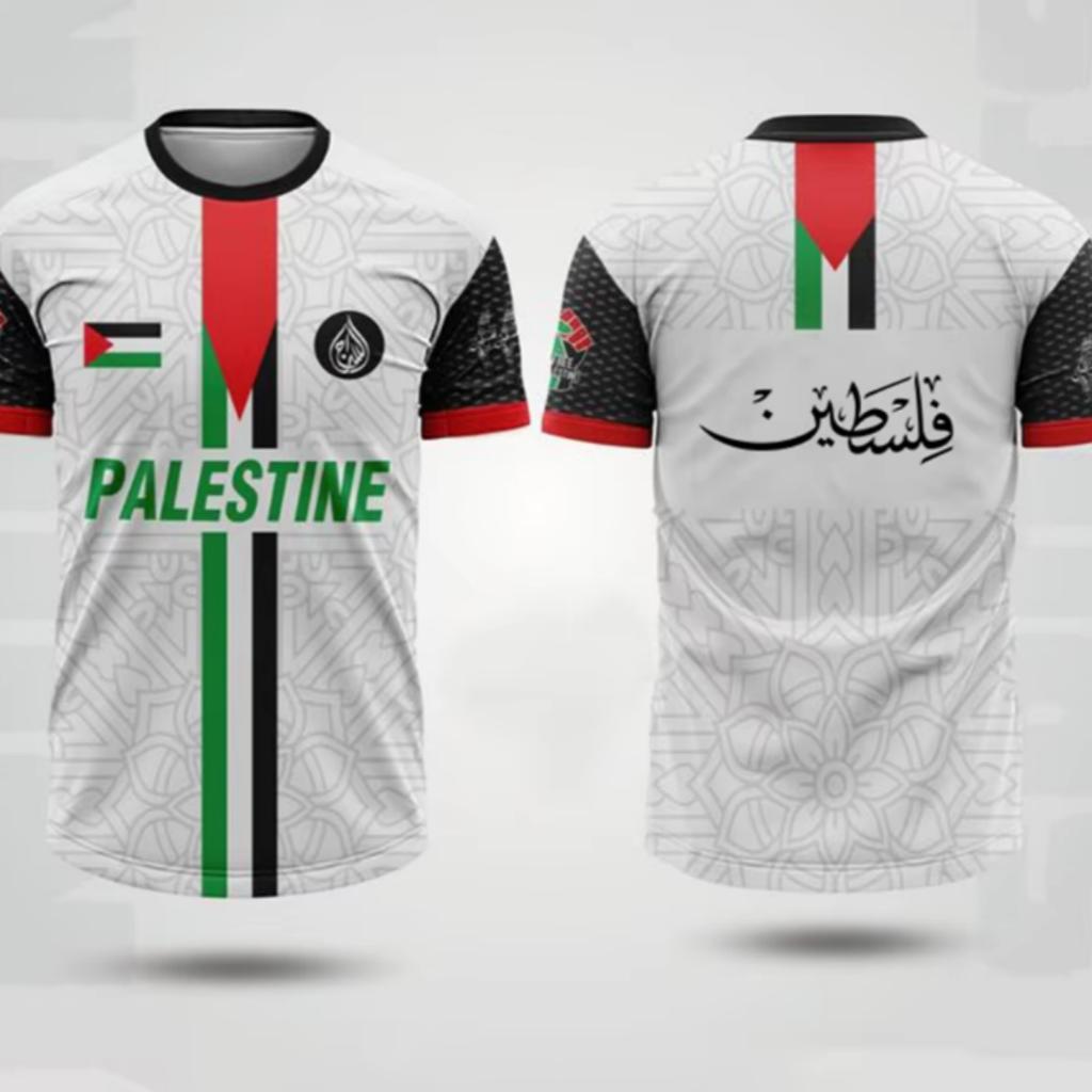 Mode Palästina Flagge Fußball T-Shirts Trend Sommer Kurzarm Nationalemblem 3D-gedruckte Sport-T-Shirts Lose Atmungsaktive Oberteile