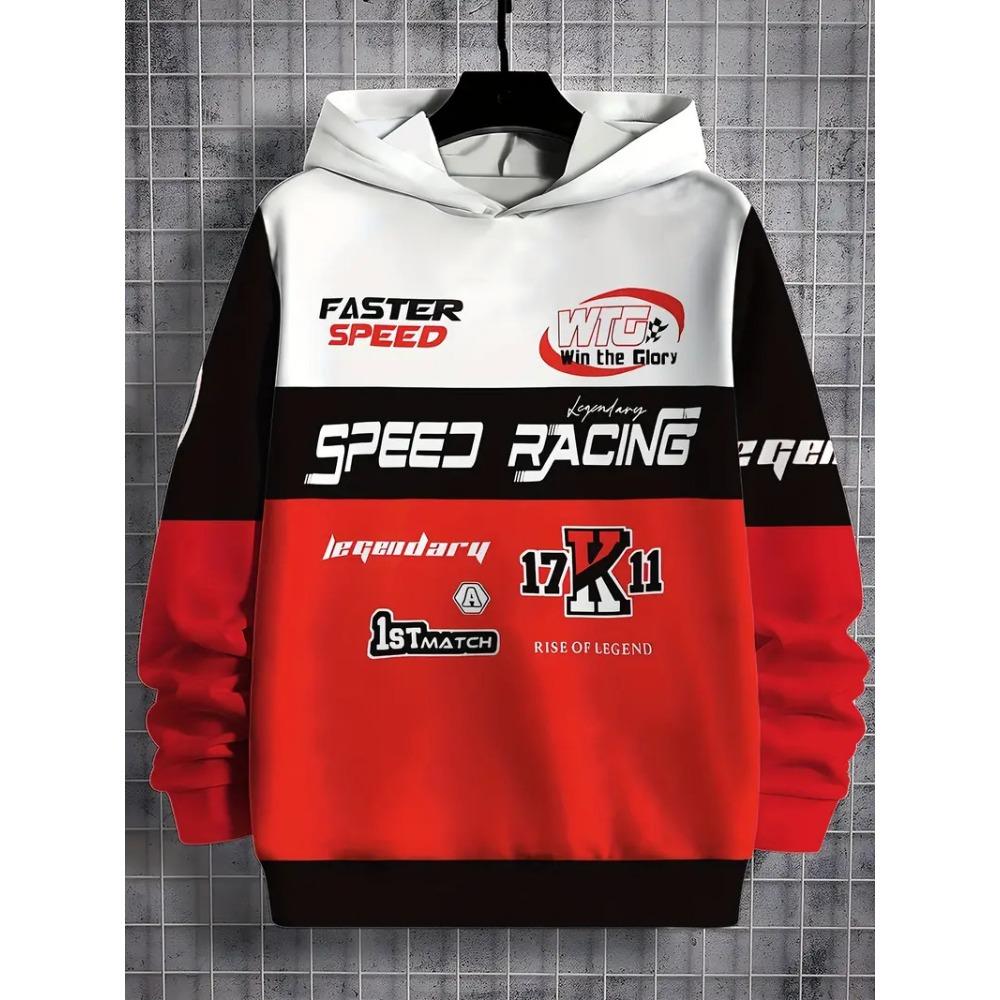 Men's Fashion Cool Racing Hoodies Autumn Outdoor Extreme Sports Hooded Sweatshirt 3D Print Letter Number Graphic Long Sleeve Top
