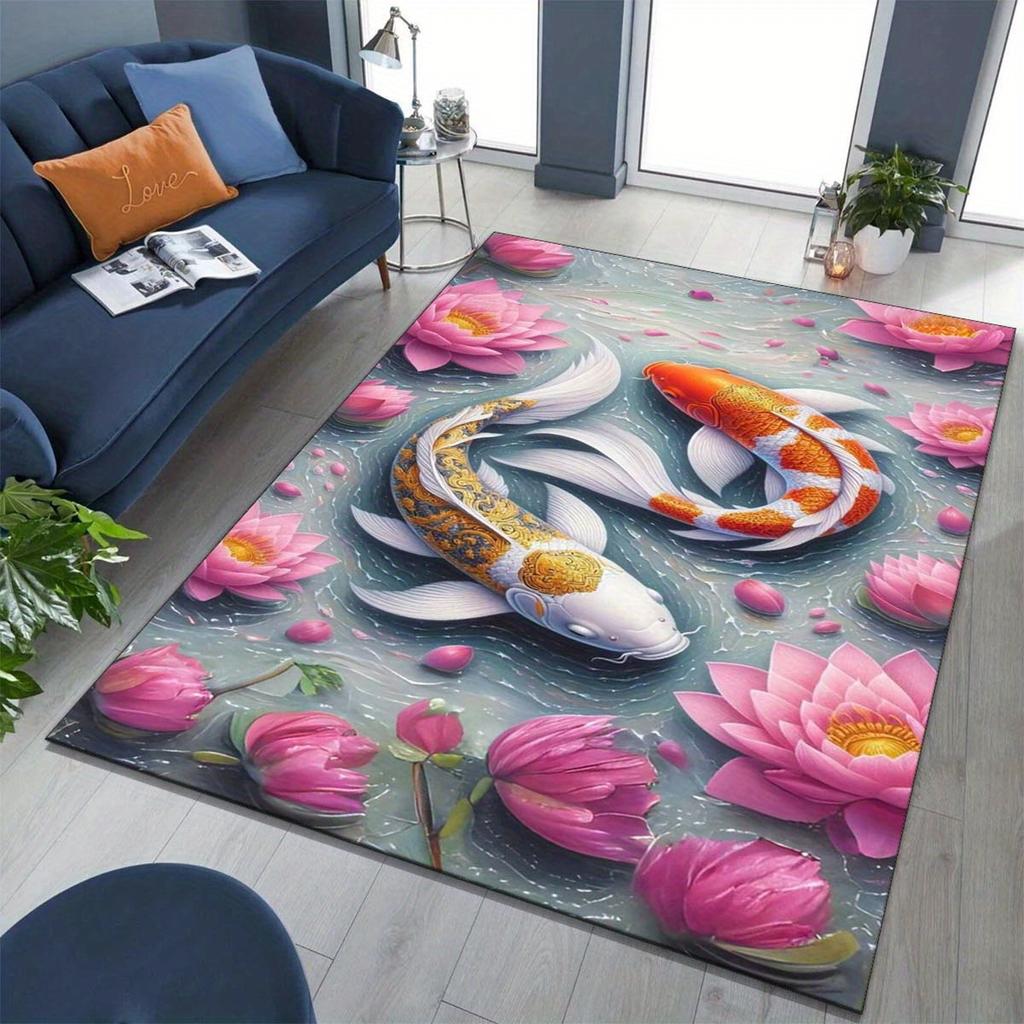 Koi Fish Pattern Living Room Rug: Soft, Non-slip, and Comfortable for Home Decor - Floor mat Crystal Velvet