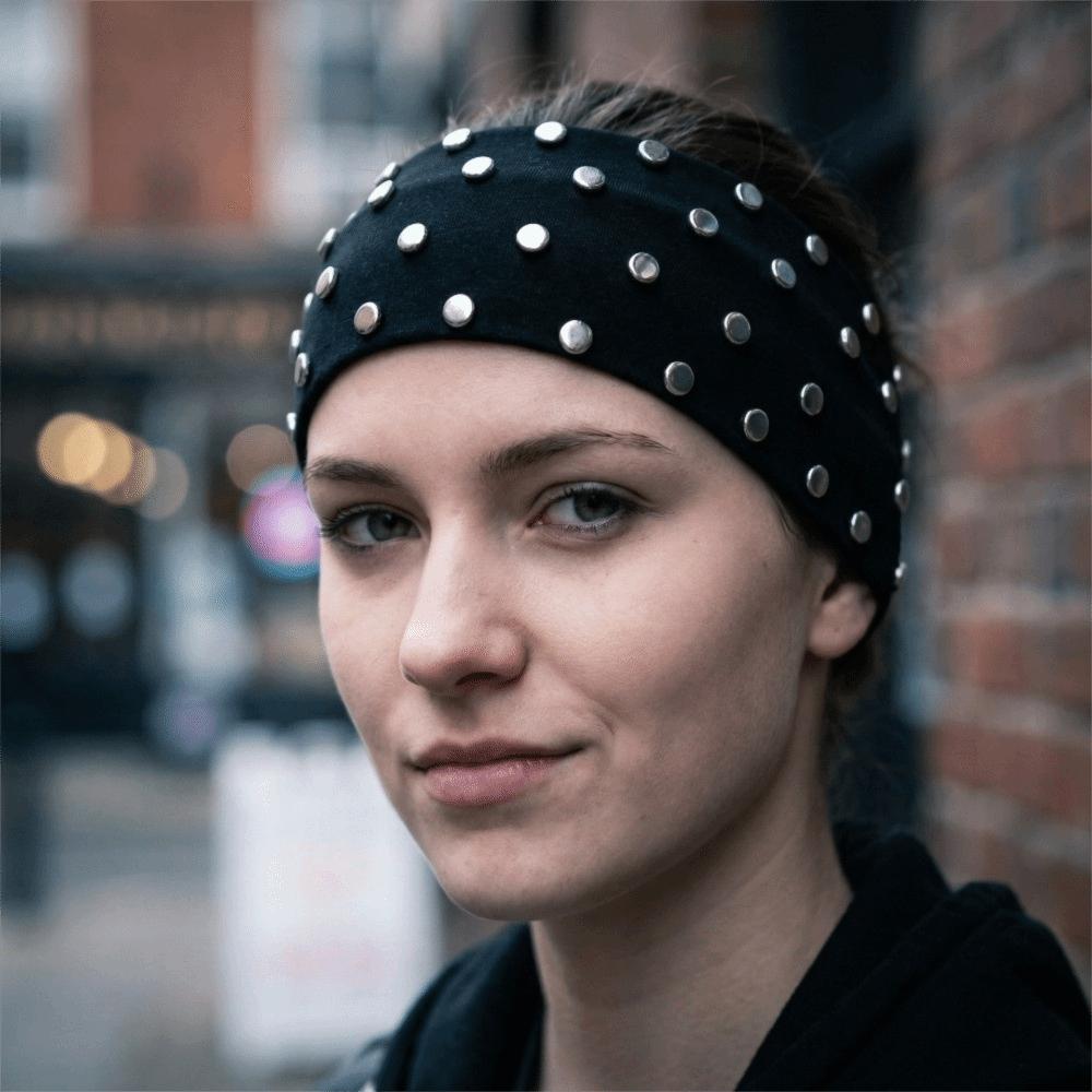 Wide Punk Headwrap Korean Style Elastic Hair Band Fashion Rivet Headbands  Headwear