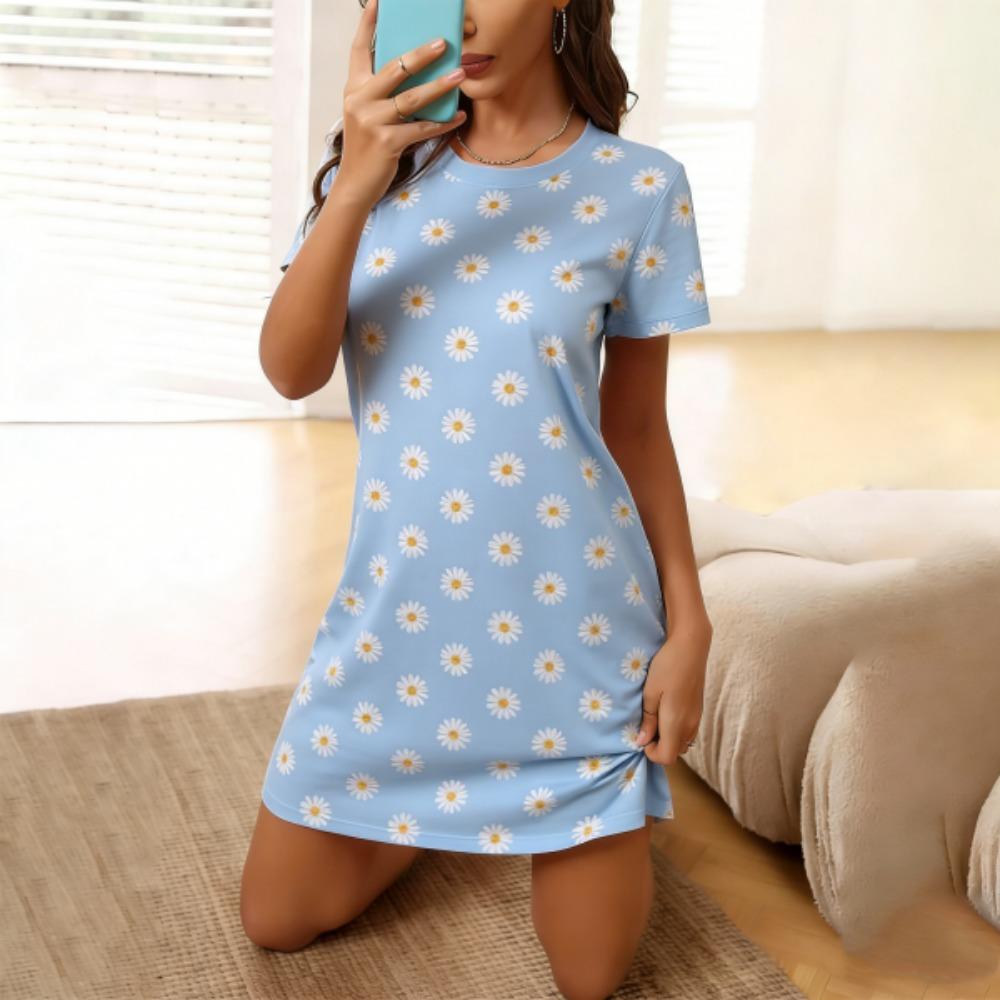 Summer Women's Casual Sleep Women Nightdress Short Sleeve Dresses Loose Fit Nightwear Home Clothes Nightie Loungewear Dresses