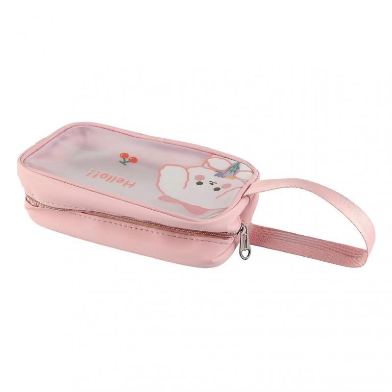 Clear Travel Bag Cherry Puppy Frosted Translucent Waterproof PVC Toiletry Bag Pouch for Washing