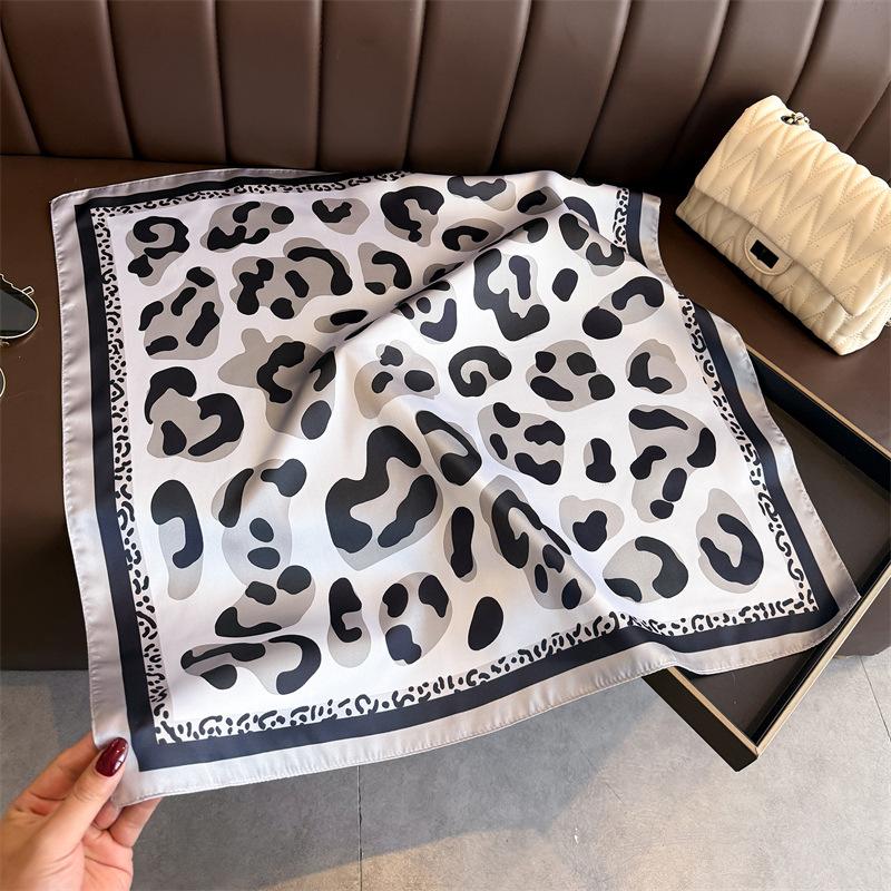 Leopard Print Polyester Square Scarf Women Fashion Shawl Sun Protection 66*70cm