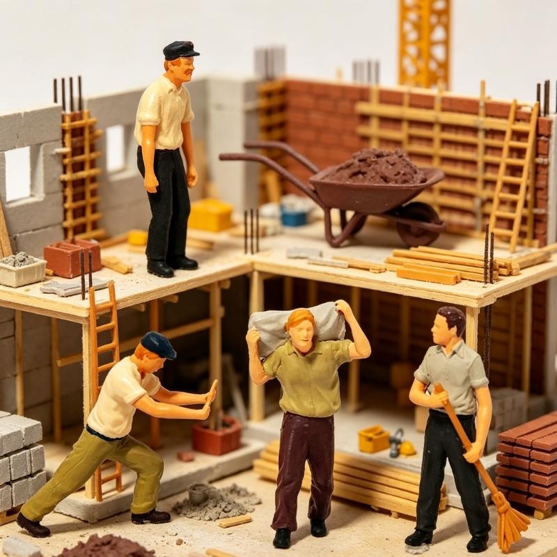 Professional 1:87 Scale Building Site Resin Model with Workers Moving Materials Hobbyist Collectible Model Gift