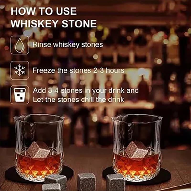 Whiskey Stones, Set Of 9 Grey Beverage Chilling Stones Cube Shaped Granite Chilling Whiskey Rocks Set Reusable Ice Cubes