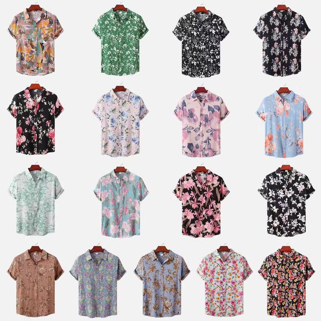 2022 Men's European Size Floral Short-Sleeve Hawaiian Beach Vacation Shirt