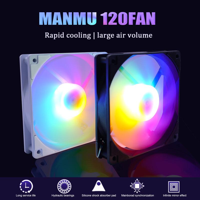 MANMU Computer Fan rgb 120mm Led Cooling 120mm Fan Rgb Silent Cooling Fan 02RGB-B белый