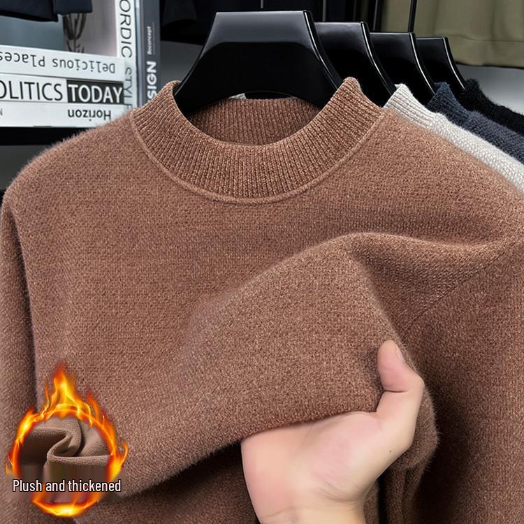 

Men s Plus Velvet Thickened Pullover Sweater: Comfortable, Pure Color, Round Neck, Suitable for Middle-Aged and Young People, Autumn/Winter Wear. 2XL верблюд