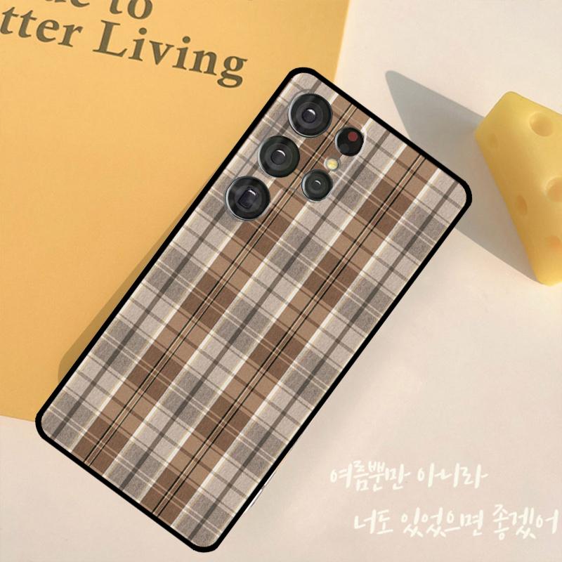 Brown Plaid Phone Case For Samsung Galaxy S24 S25 Ultra S9 S10 S20 S22 S21 Plus S23 FE Back Cover Shell
