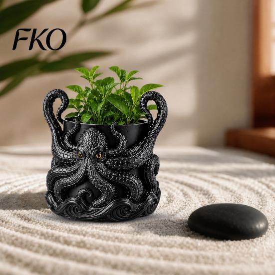 Decorative Flowerpot for Garden 3D Printed Octopus Planter with Tray, Creative Succulents Flower Pot, Weather-Resistant Crack-resistant Plant