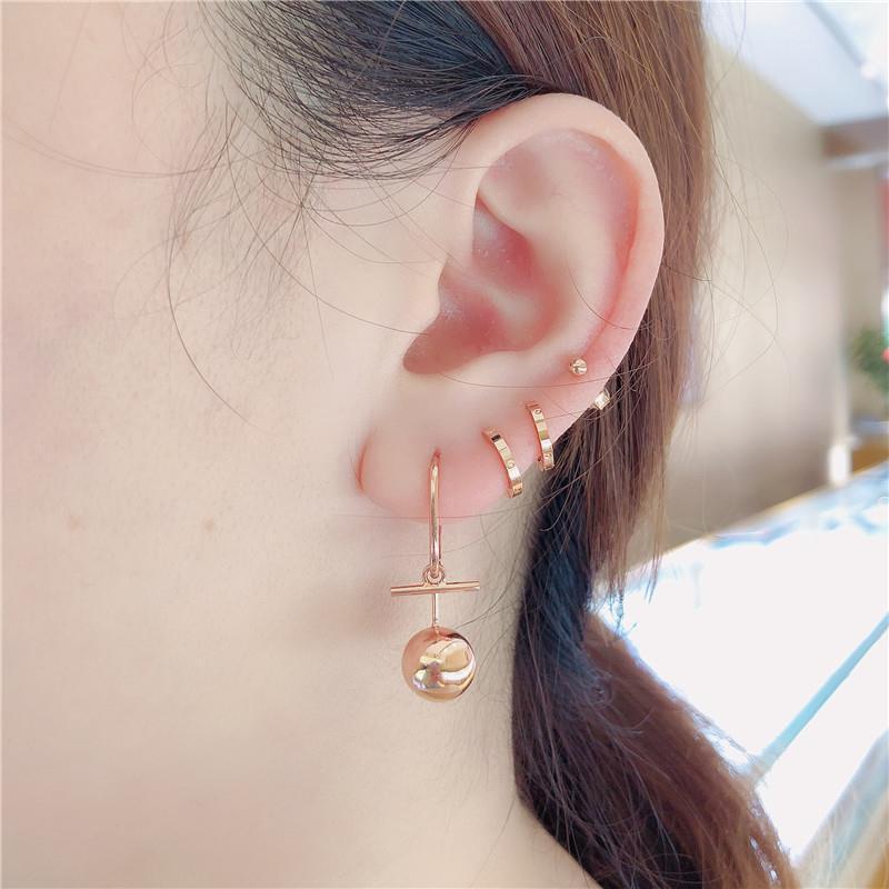 Purple Gold Shiny Ball Earrings, Round Ball Simple Temperament, Personalized Fashion Bright Earrings