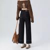 Straight jeans for women, new high-waisted spring and summer denim blue nine-point pipe baguette pants in autumn and winter
