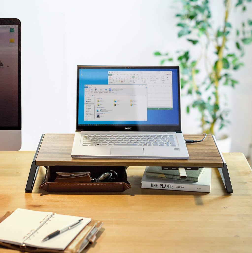 Sanwa Direct Monitor 4 USB 50cm Wide X 24cm Deep X Light Wood Stand, Ports, 9.1cm High, Grain, 100-MR170LM