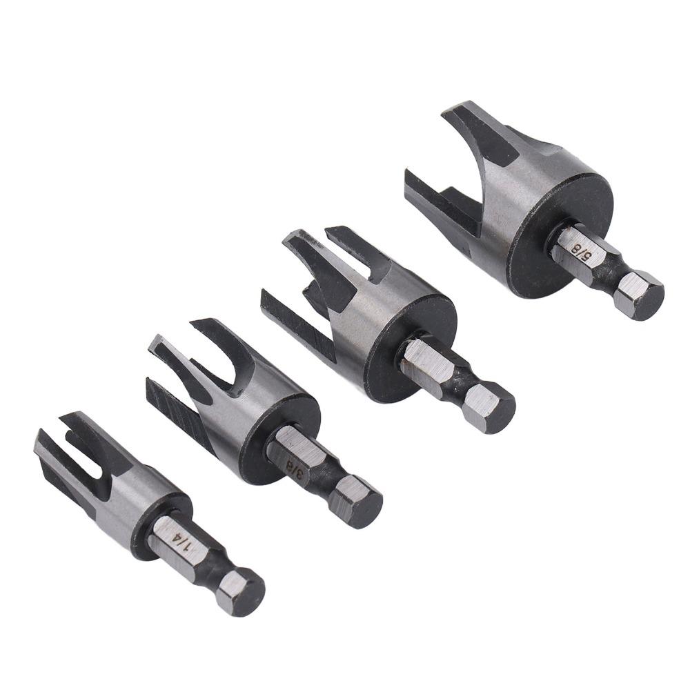 4pcs 6.35mm Hex Shaft Tapered Plug Cutter Claw Type Cutting Tool Durable Hole Saw Kit Woodworking