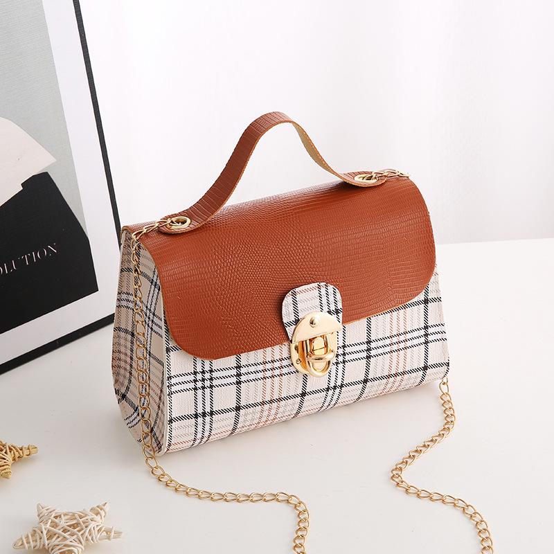 

Bag Women s Plaid Contrasting Color Splicing Rhombus Bag Fashion Personality One Shoulder Crossbody Mobile Phone Bag коричневый