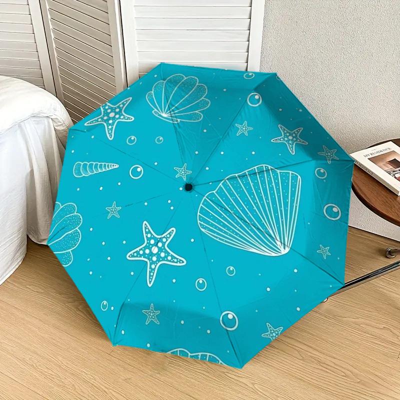 1pc Oceanic Seashells Starfish Pattern Umbrella with Plastic Handle,Suitable for All Seasons Home Travel Outdoor UmbrellaDD1797