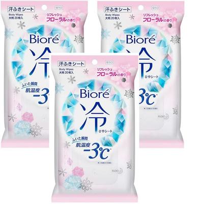 Lot de 3 draps froids Biore au parfum floral rafraîchissant 20 draps