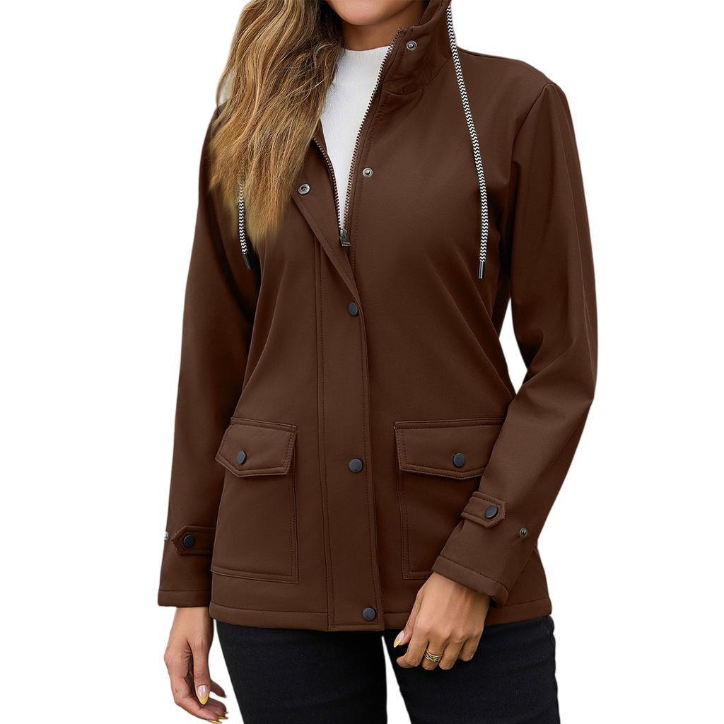 Womens Raincoats With Hood Lightweight Outdoor Hooded Waterproof Windbreaker Solid Trench Coat Jacket Plus Size