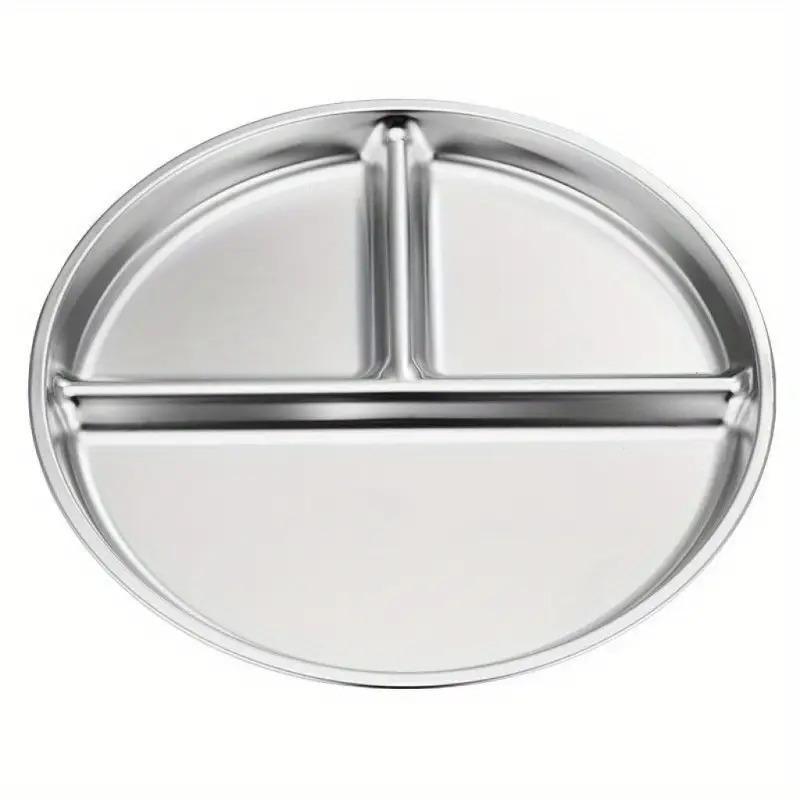 Food Grade 3 Grid Stainless Steel Dinner Plate 23CM Round 1/3Pcs Serving Tray for Commercial Restaurant Fast Food
