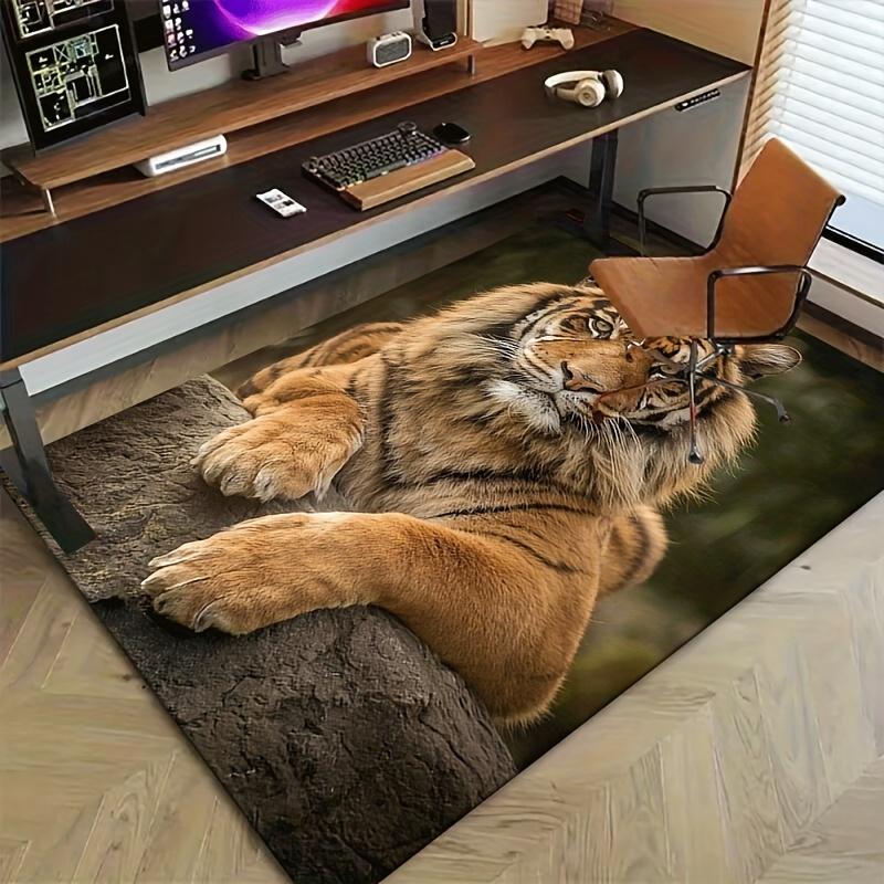 Crystal Velvet 1pc 3D Tiger Pattern Area Rug - Machine Washable Decorative Rug for Living Room, Bedroom, Sofa, Coff