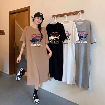 Koreanische Version kurzärmeliges T-Shirt-Kleid Damen 2026 Sommer Neu Locker Große Größe Rundhals Dicke mm Mittel und Lang Knie-Kleid