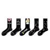 Women's Cute Graffiti Mid-Calf Cartoon Socks - Soft, Comfortable, and Trendy Black Cotton for Spring and Autumn.