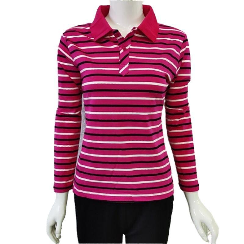 Women's Long-sleeved Cotton Polo Collar Long-sleeved T-shirt Striped Stretch Repair Bottoming Shirt