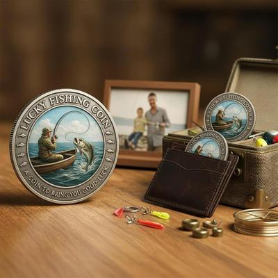 Challenge Coin Collectible Metal Pocket Keepsake Commemorative Coin For Angler Husband Luck Outdoor Fishing Activities Camping