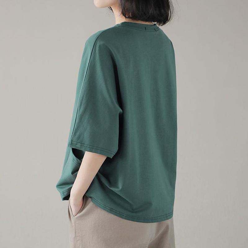 Bavlněné tričko Velká velikost Topy s krátkým rukávem Dámské Jaro a Léto Pohodlné Ležérní Spodní tričko Jednobarevné Kapsičkové topy Dámské