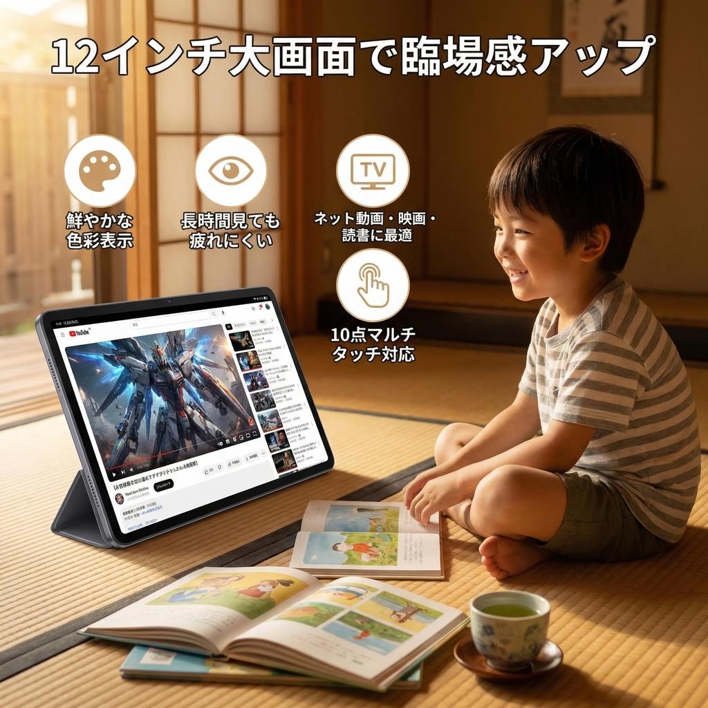 Miicashic Android 13 High Large 2K Video Suitable for Kids and 8000mAh Face ID 4 Protective Case Included Tablet, 12-inch, 16GB+256GB+2TB Expandable,