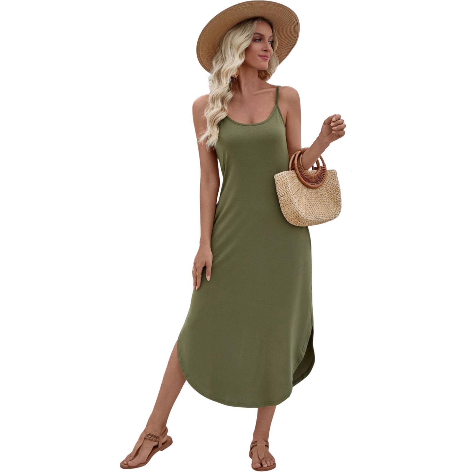 

Women s Casual Color Pleated Beach Pocket Dress XXL