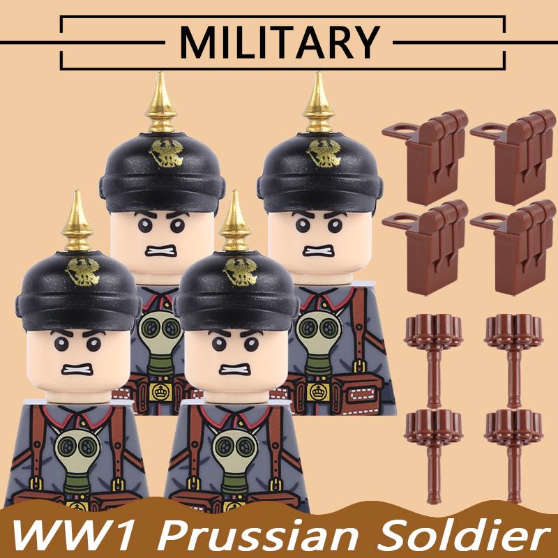 Военный Армия Первая Мировая Война Прусский Британский Солдат Строительные Блоки Гренадер Пулеметчик Кавалерийский Офицер Воин Аксессуар Кубики Игрушка