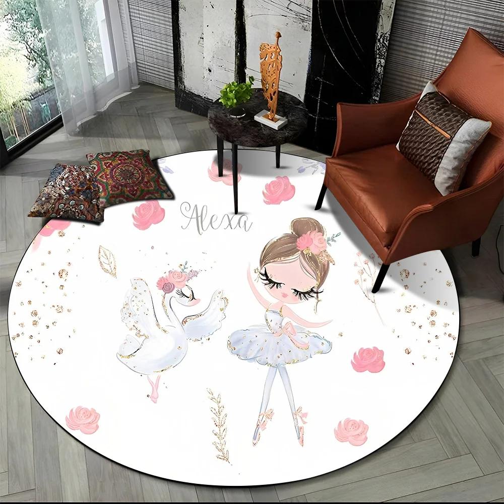 Cartoon Ballet Girl Fairy Ballerina Flower Round Carpet Rug for Living Room Bedroom Child Decor,Pet Area Rug Non-slip Floor Mat