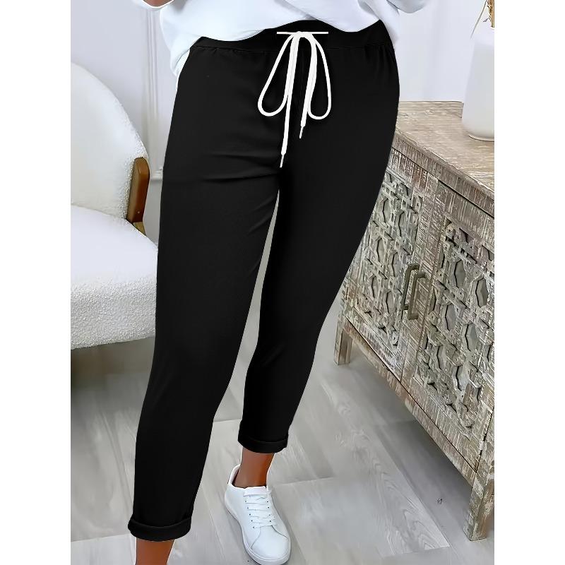 Women's Solid Color Casual Wide Pants with Elastic Drawstring Waist Trousers Casual Solid Color Pants