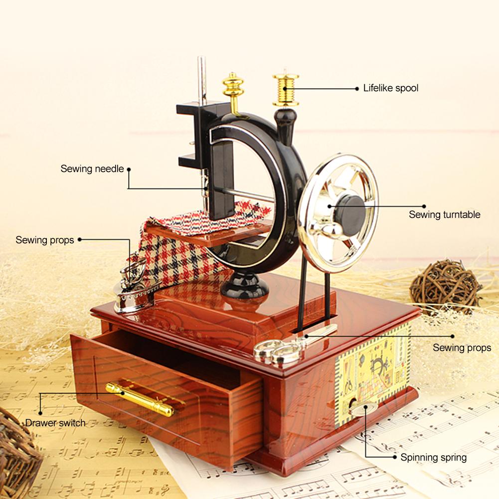 Simulation Sewing Machine Music Box Kids Retro Toy Jewelry Box Resin Craft Desktop Ornaments Home Decor for Christmas Gift