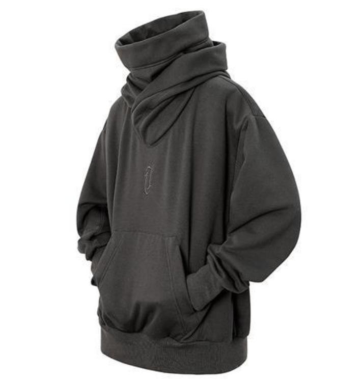 Men's Trendy Motorcycle Hooded Sweatshirt - Spring/Autumn Hip-Hop Style, High Collar, Loose Fit, Available in Light and Plus Velvet Options.