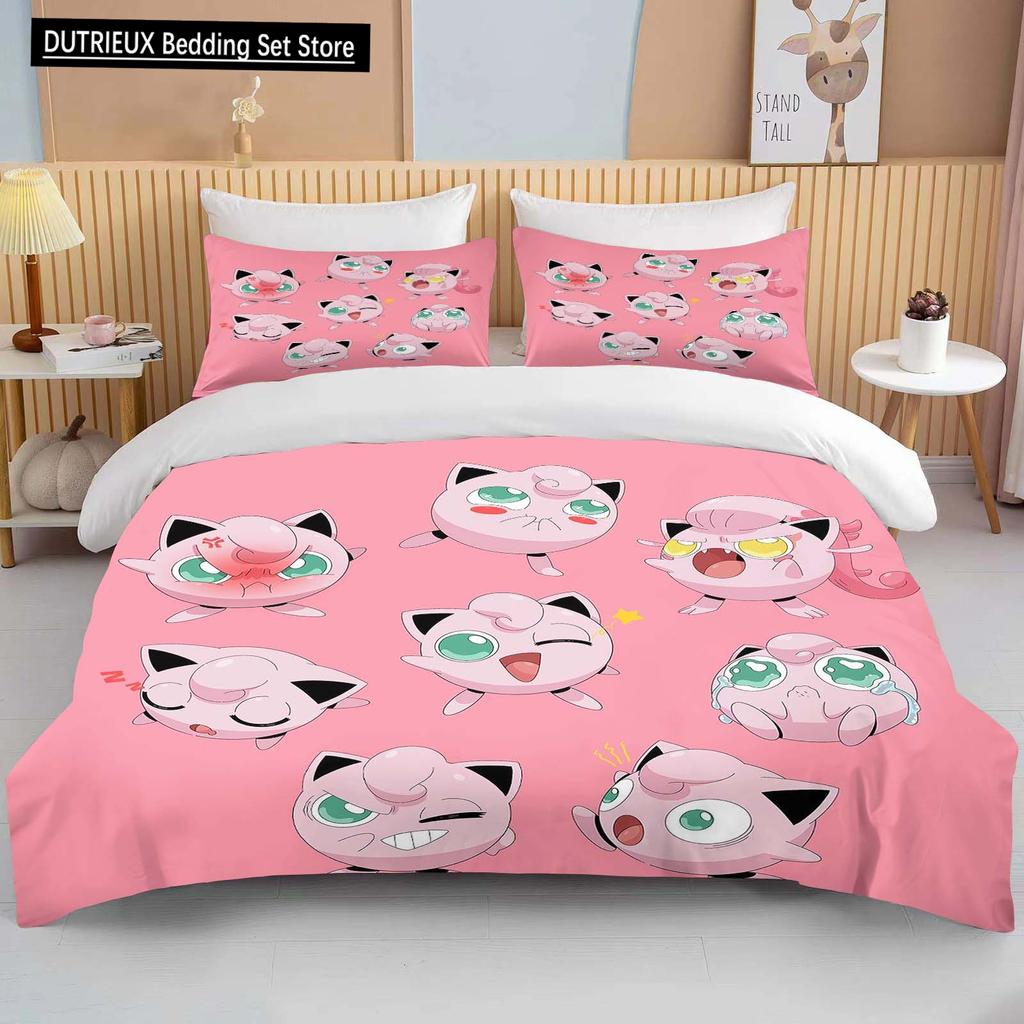 10 Sizes Pokemon Jigglypuff Print Pink Bedding Set Duvet Cover 1 Duvet Cover 2 Pillowcases Adult and Children Bedding Set Luxury