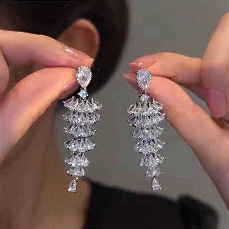 Trendy Tassel Rhinestone Zircon Earrings for Women - High-End, Light Luxury Design