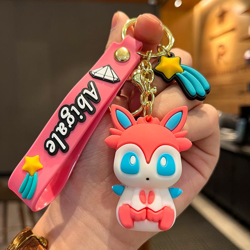 6cm Pokemon Anime Figure Eevee Pikachu Vaporeon Umbreon Glaceon PVC Figure Keychain Bag Keyring Children's Toys Birthday