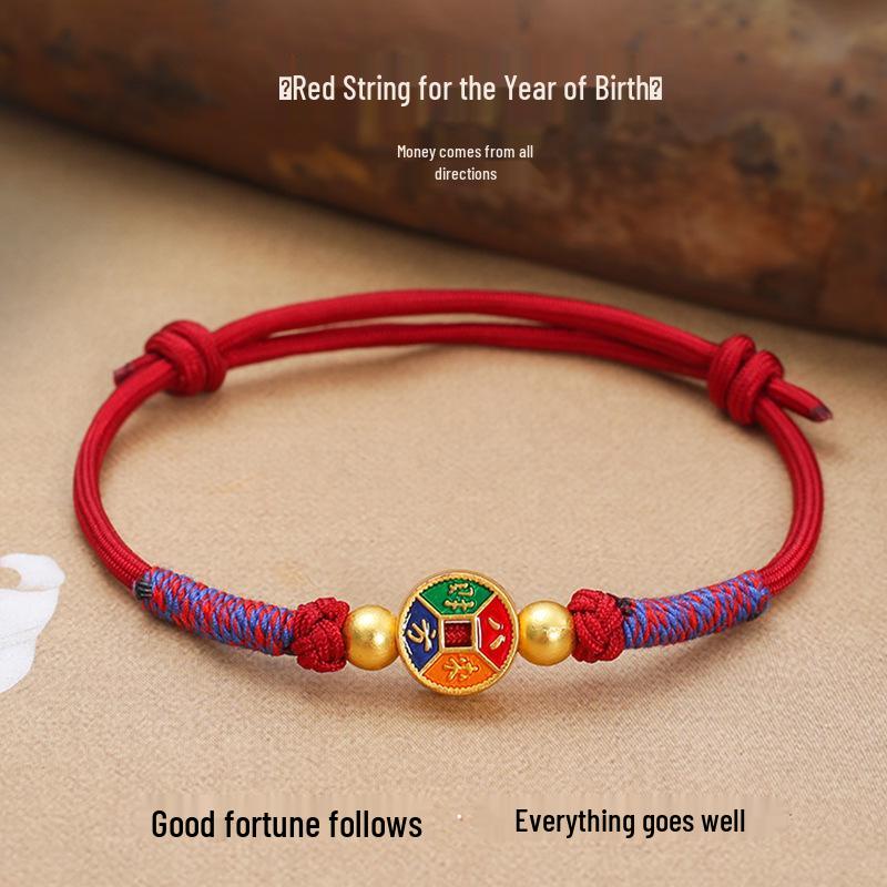 Brățară Etnică Nouă cu Șnur Roșu cu Accesorii din Aliaj Electroplacat pentru Bărbați și Femei - Design în Cinci Culori pentru Festivalul Bărcilor Dragonului.